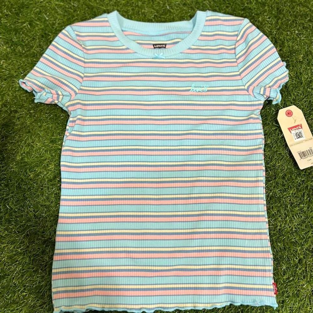 NWT Levis Big Girls Striped Meet and Greet Rib Crew Top Size Large